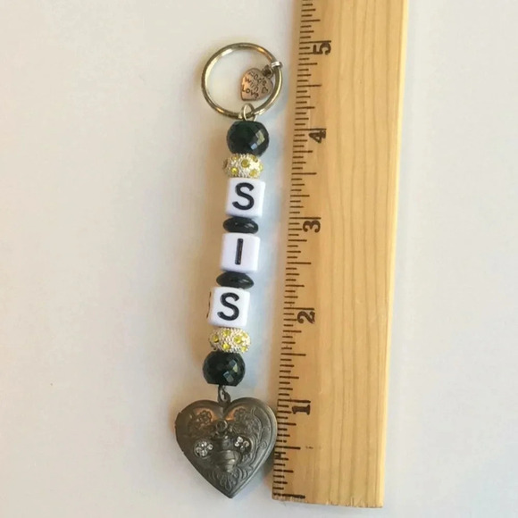 Hand Crafted White, Black & Gold “SIS” Keychain - Picture 5 of 6